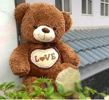 Gấu bông cao cấp màu màu nâu bụng tim Love 